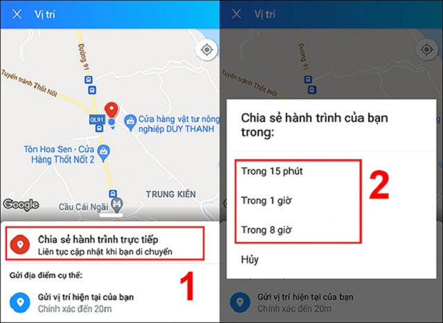 Chia sẻ vị trí hiện tại và hành trình trực tiếp 